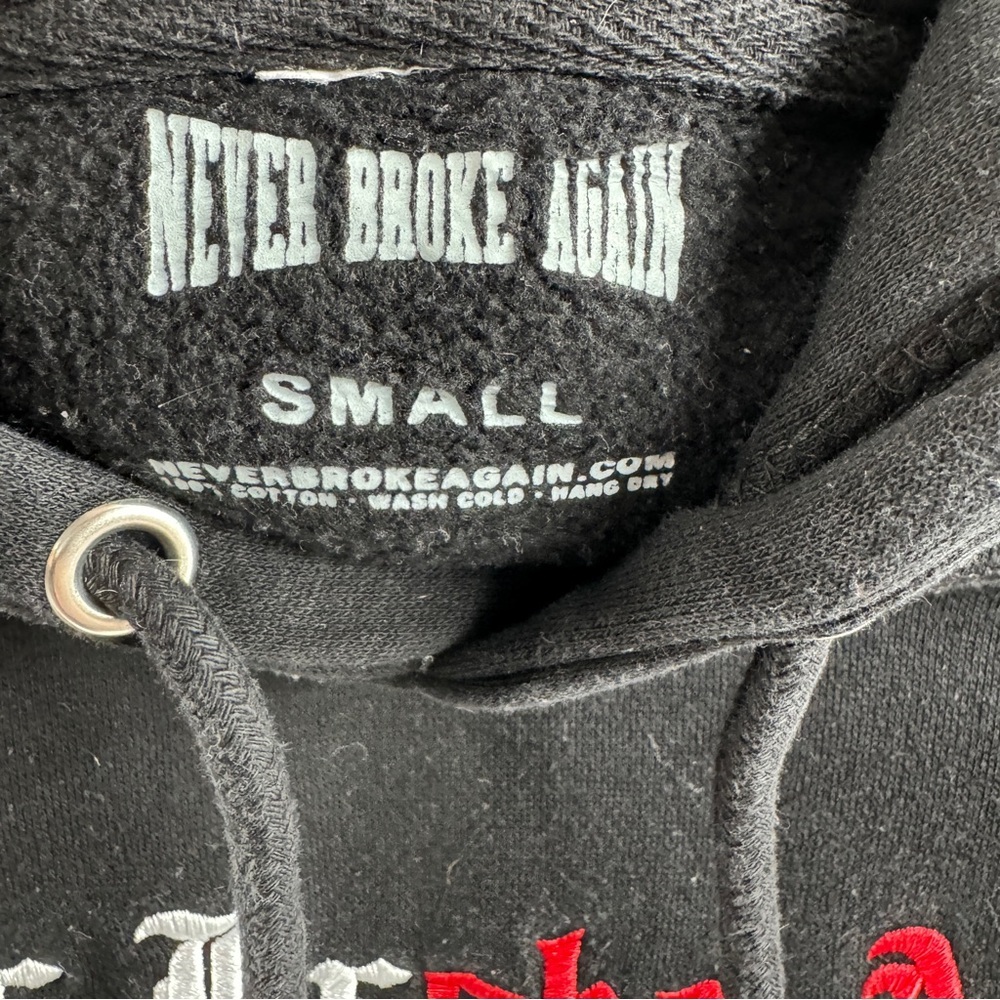 Never Broke Again Black Hoodie – Men’s Size Small, 100% Cotton, Embroidered Logo - Picture 4 of 5